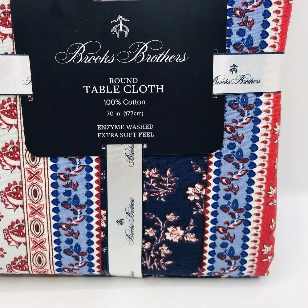 Brooks Brothers Round Tablecloth 70” Round Floral Red White Blue 100% Cotton NWT